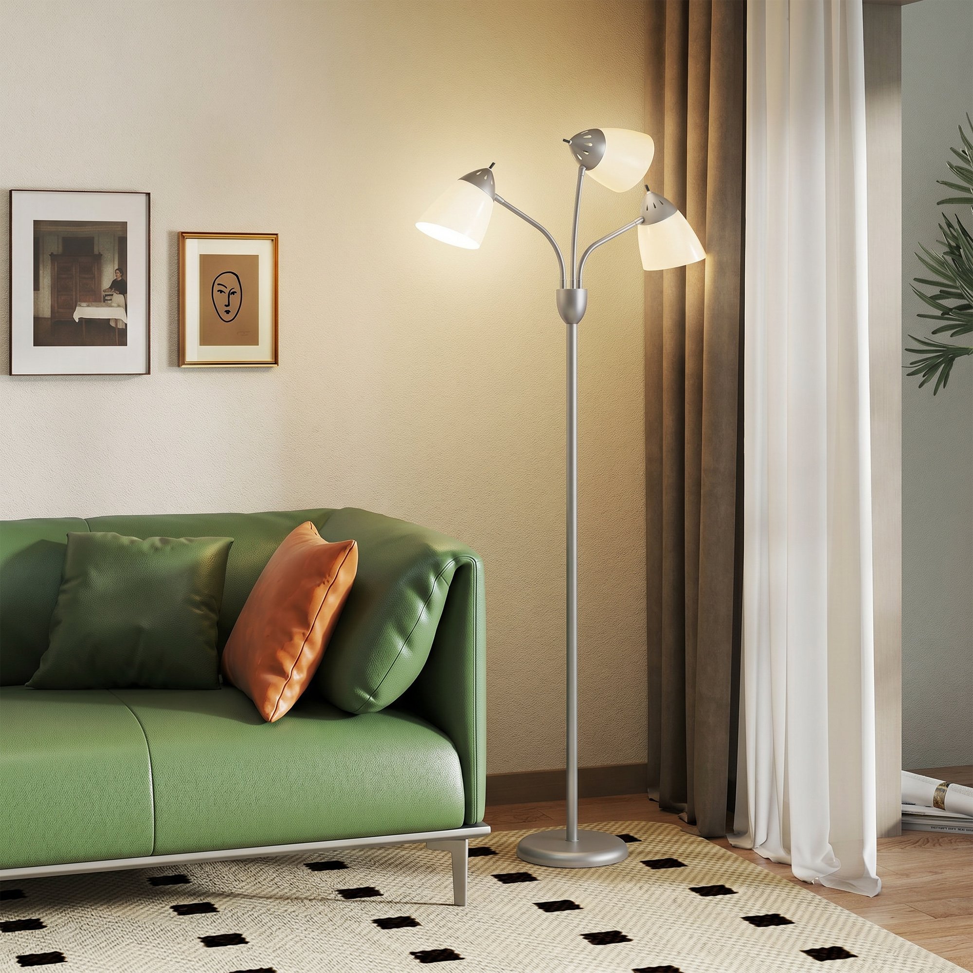 HOMCOM Industrial Arc Dimmable Tree Floor Lamp - Silver Tone - Image 2