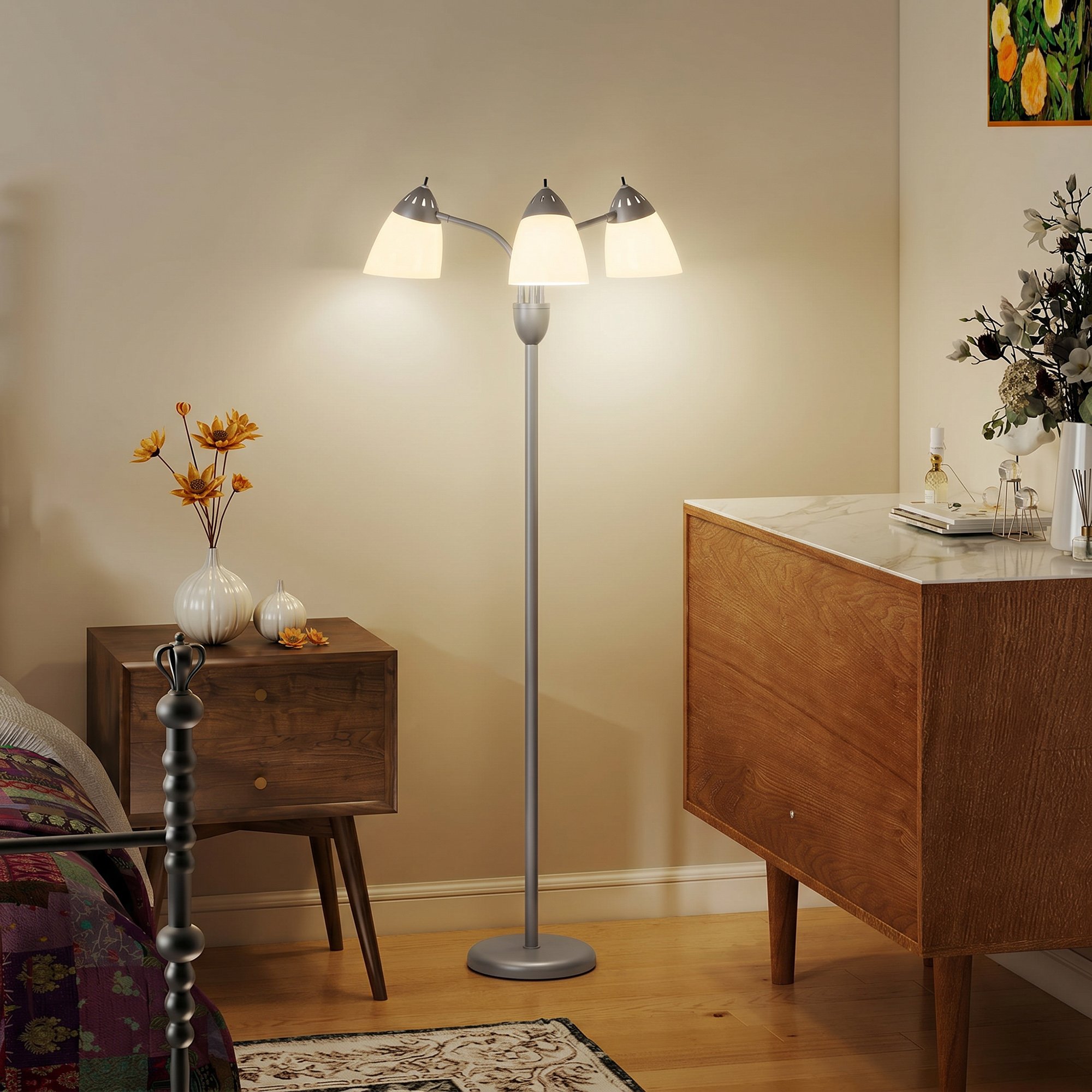 HOMCOM Industrial Arc Dimmable Tree Floor Lamp - Silver Tone - Image 5