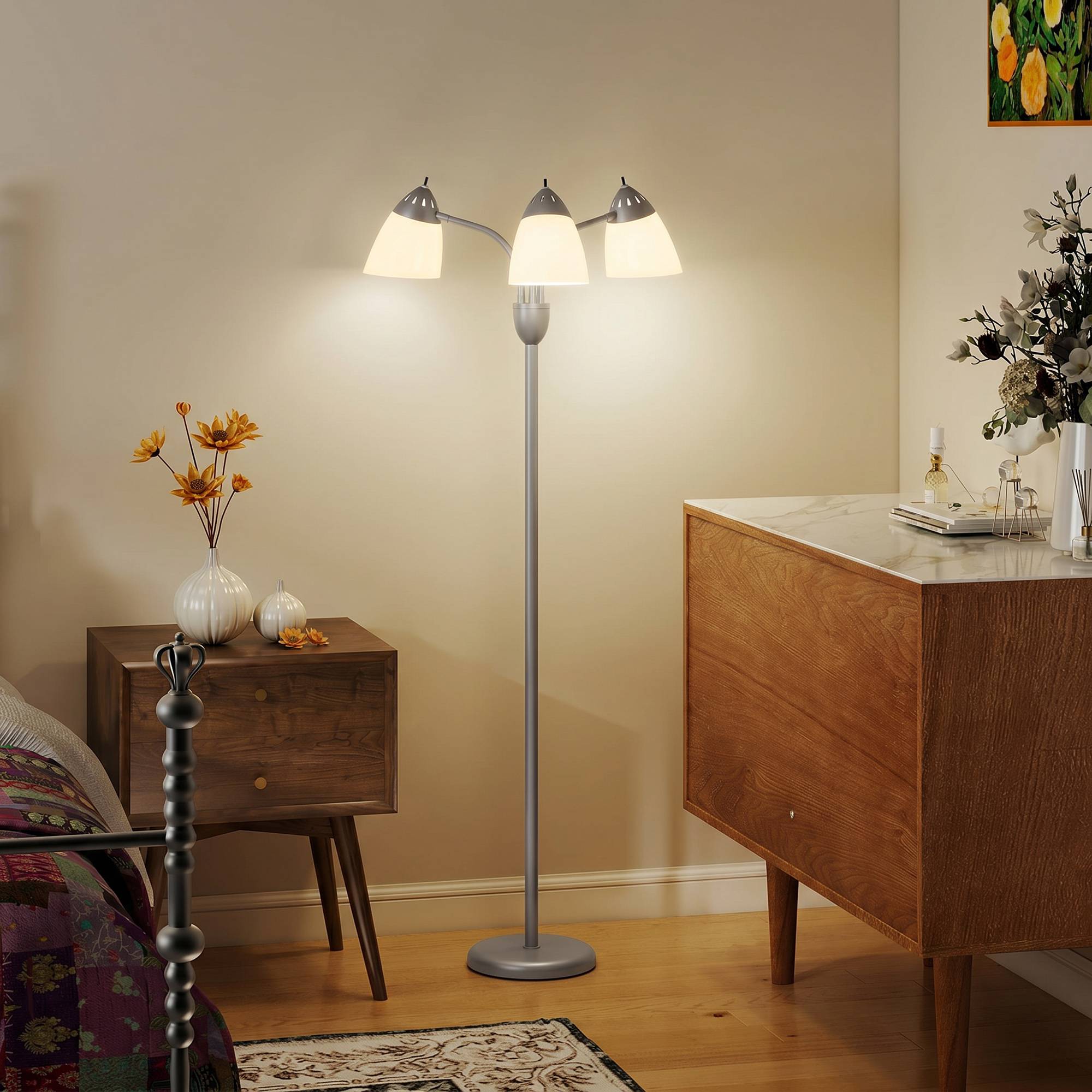 HOMCOM Industrial Arc Dimmable Tree Floor Lamp - Silver Tone - Image 5