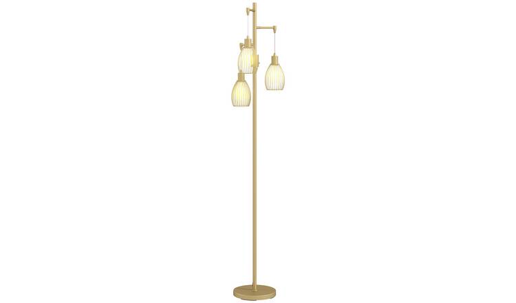 HOMCOM 3-Light Dimmable Steel Floor Lamp - Gold