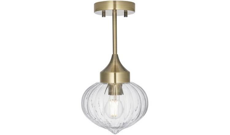 Loops Direct Steel and Glass Semi Flush Ceiling Light - Antique Brass Plate
