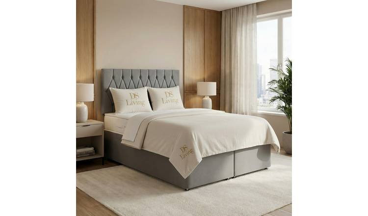 DS Living Diamond Super King Upholstered Divan Bed Frame - Silver