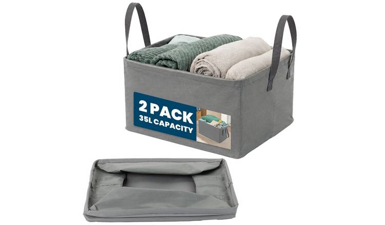 LIVIVO Set of 2 Collapsible Fabric Laundry Storage Bags - Grey