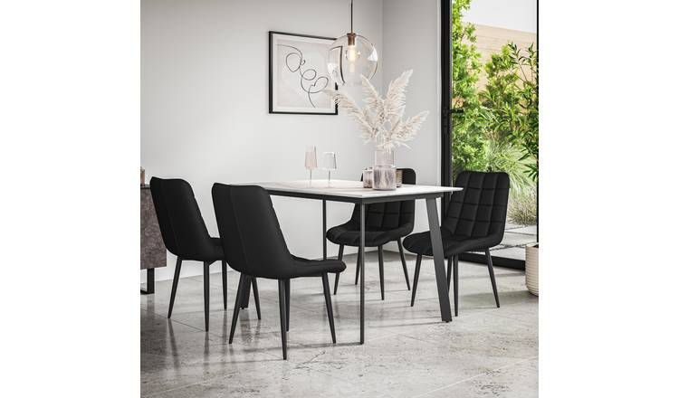 Furniture Online Haydon Nova Marble Effect Dining Table & 4 Black Chairs