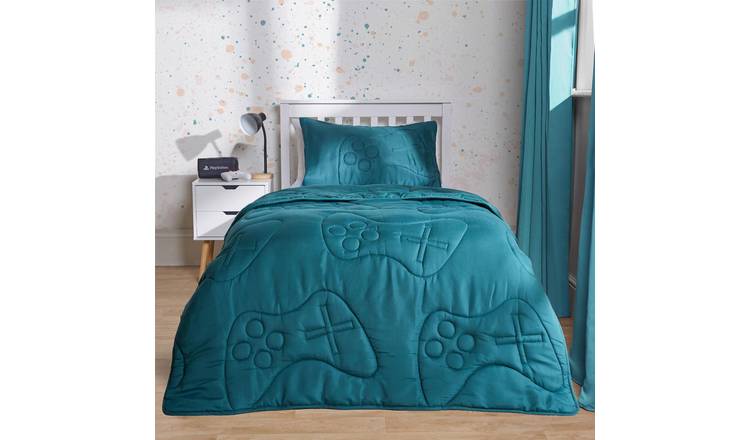 OHS Teal Kids Quilted Gaming 7.5 Tog Coverless Duvet Set - Single