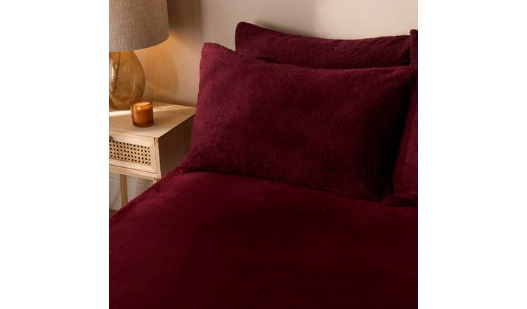 OHS Teddy Fleece Thermal Fitted Bed Sheet Burgundy - Super King