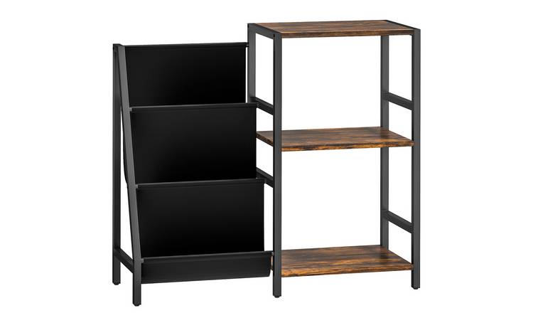 HOMCOM 3 Tier Record Player Stand with 3 Magazine Racks - Rustic Brown