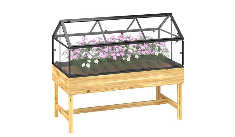 Outsunny Polycarbonate Raised Garden Bed - Natural Wood