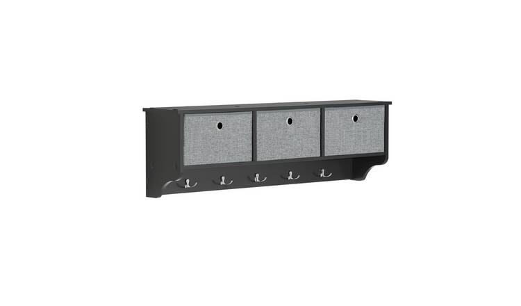 SoBuy 3 Basket 5 Hook Wall Mounted Coat Rack - Black
