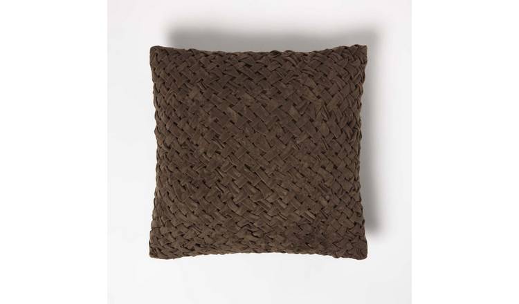 Homescapes Brown Sofia Pleated Velvet Cushion - 45 x 45 cm