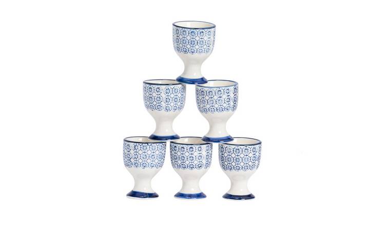 Nicola Spring Hand-Printed Egg Cups - Navy - Pack of 6