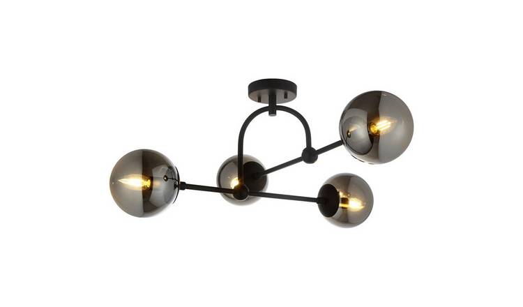Loops Direct Steel and Glass Semi Flush Ceiling Light - Matt Black