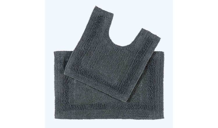 Homescapes Reversible Cotton 2 Piece Bath Mat Set - Grey