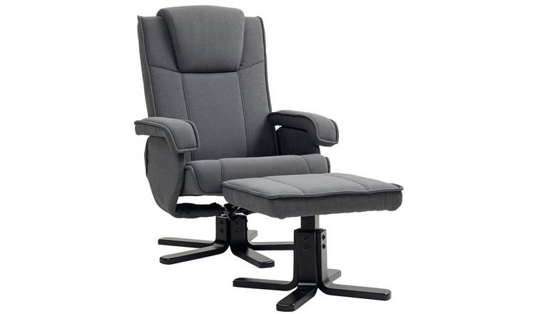 HOMCOM Velvet Swivel Recliner Chair with Footstool and Ottoman - Charcoal Grey