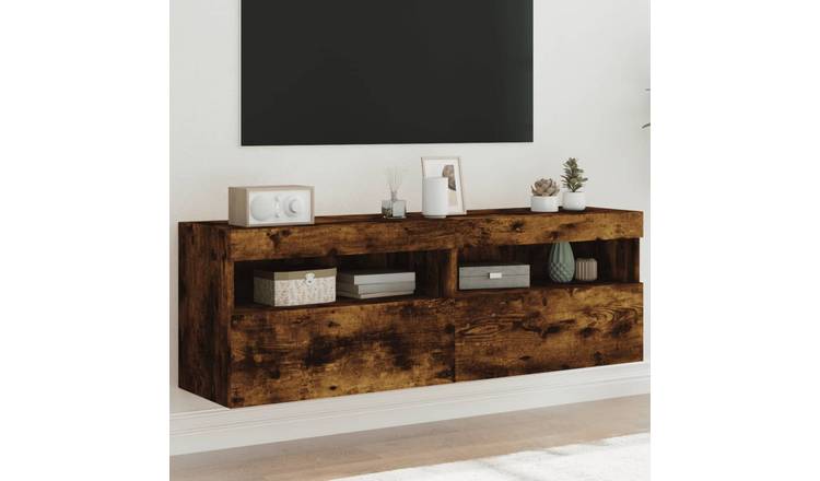 Walplus Pack of 2 LED TV Wall Unit - Dark Oak - 60 x 30 x 40 cm