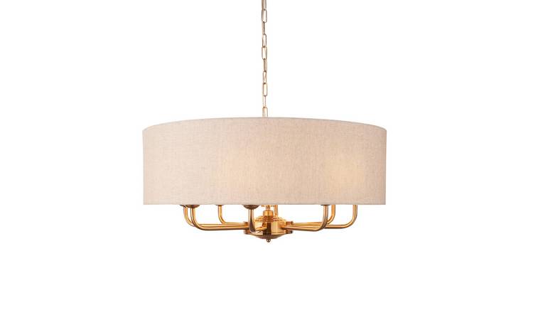 Loops Direct Highclere 8-Light LED Fabric Pendant Light - Vintage Brass