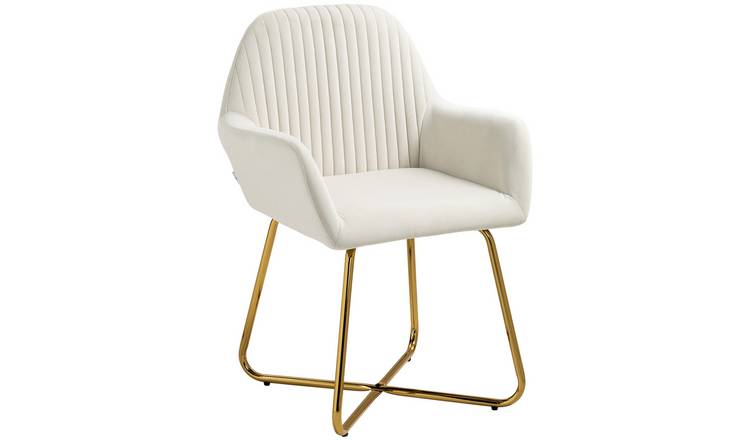 HOMCOM Velvet Modern Accent Chair with Metal Base for Living Room - Cream