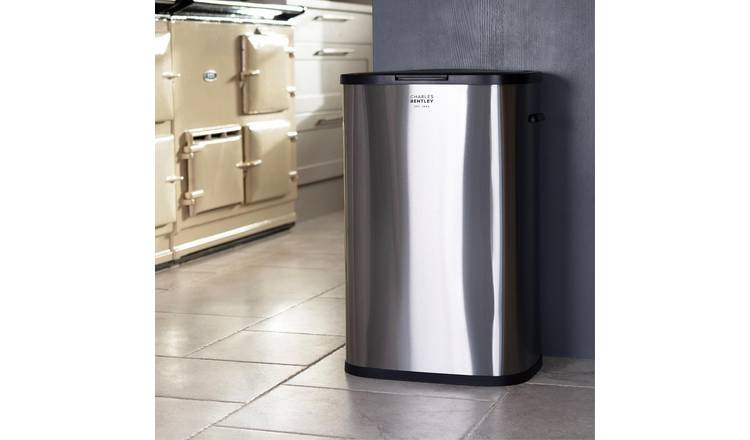 Charles Bentley 55L Touch Stainless Steel Rubbish Waste Slim Bin - Silver