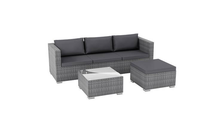 Garden Vida Hampton 4 Seater Corner Rattan Garden Sofa Set - Grey