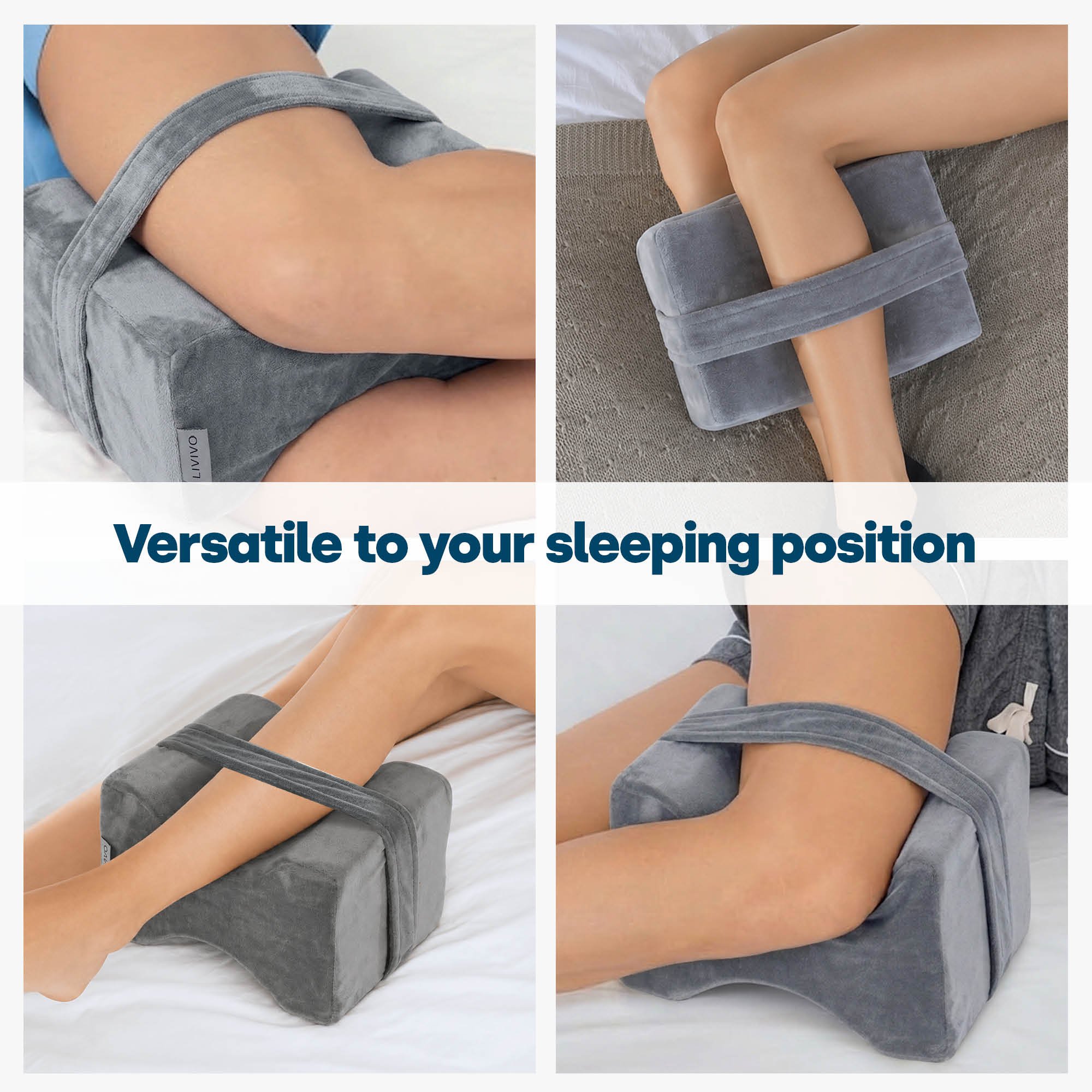 LIVIVO Ergonomic Fleece Knee Support Leg Pillow - Grey - Image 2
