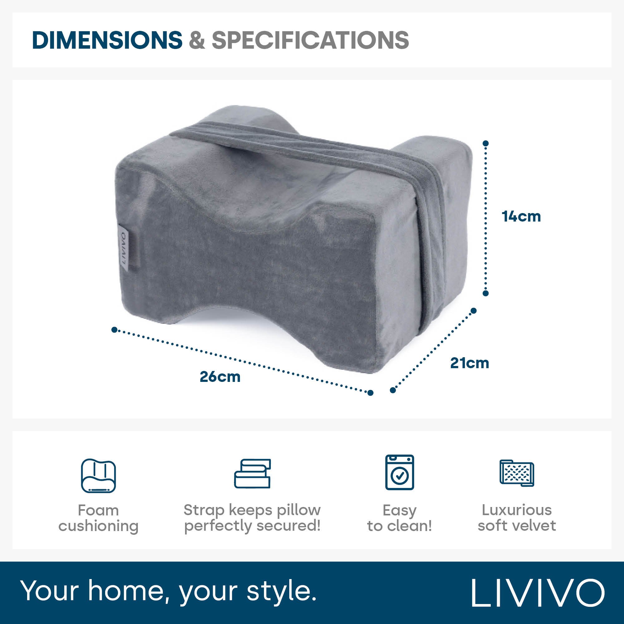 LIVIVO Ergonomic Fleece Knee Support Leg Pillow - Grey - Image 6