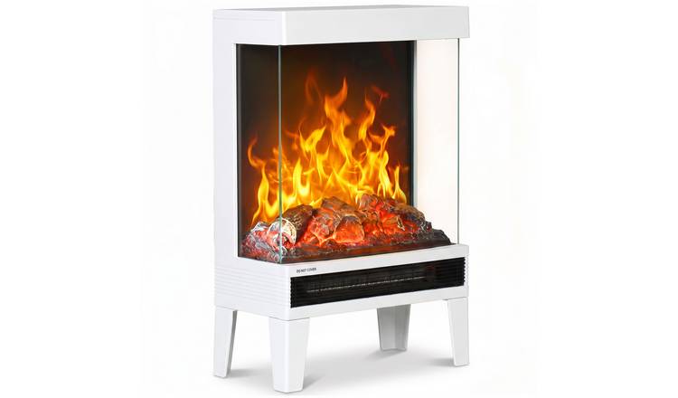 HOMCOM Electric Fireplace Heater with LED and Temperature Control - White