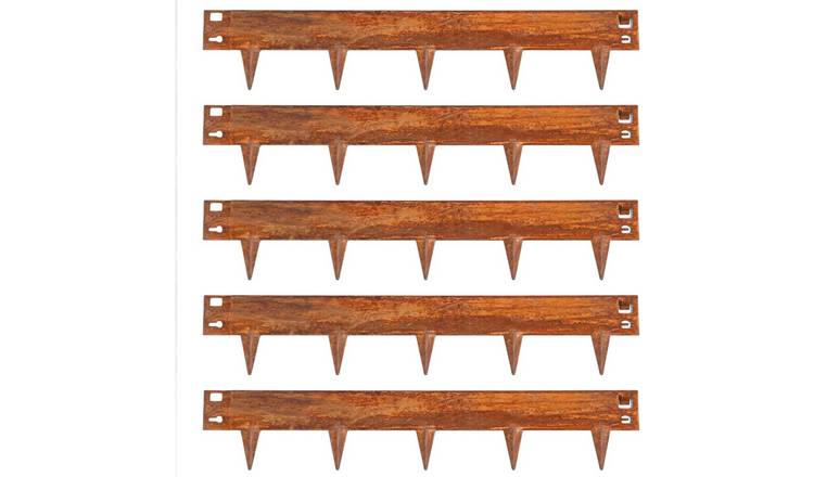 Greenera 5m x 8cm Galvanised Steel Lawn Edging Garden Border - Rust Brown