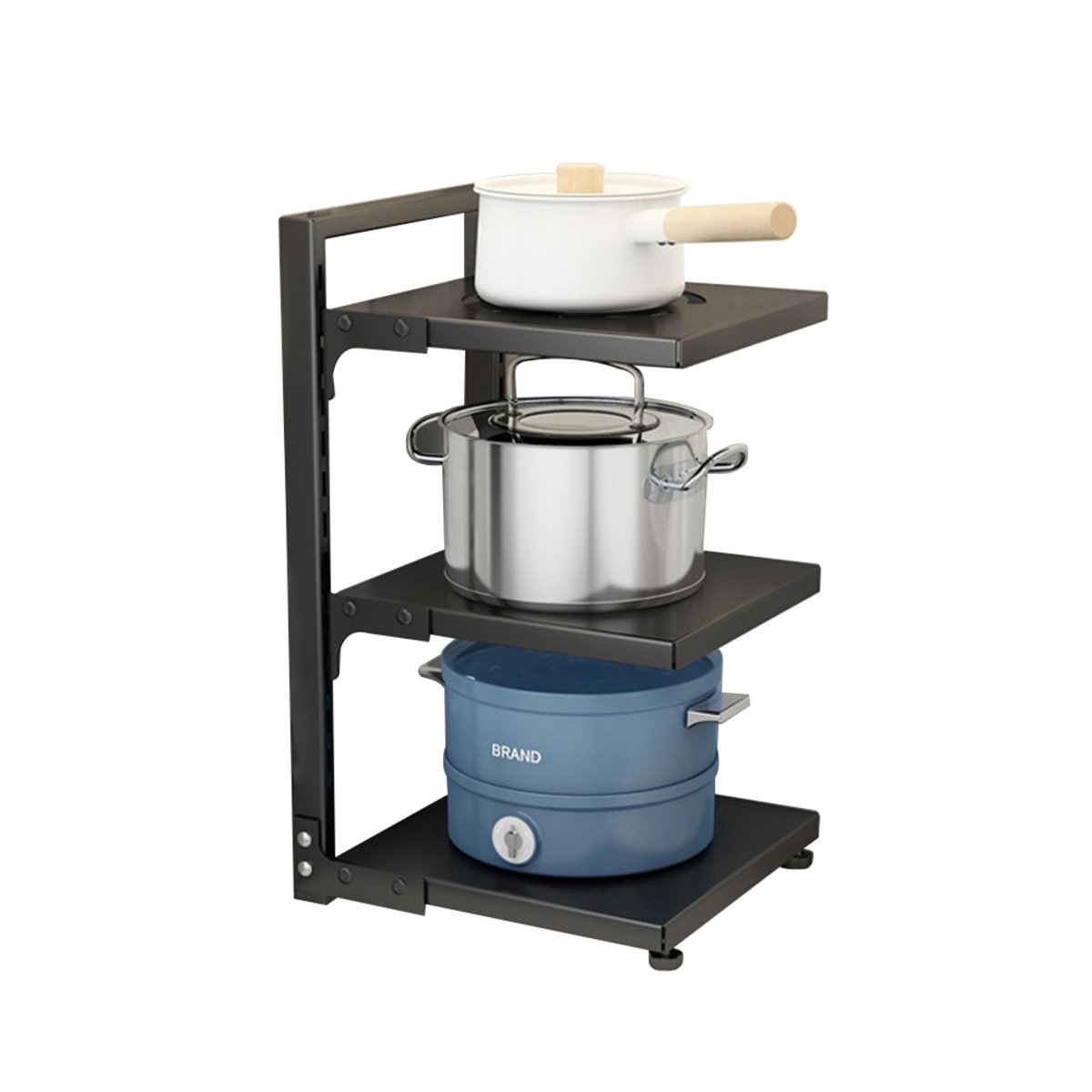Living and Home 3-Tier Adjustable Kitchen Pot Rack - Black - Image 2