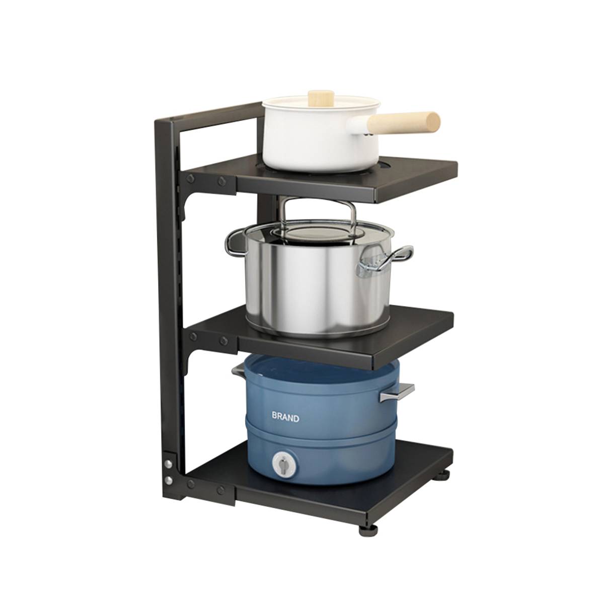 Living and Home 3-Tier Adjustable Kitchen Pot Rack - Black - Image 2