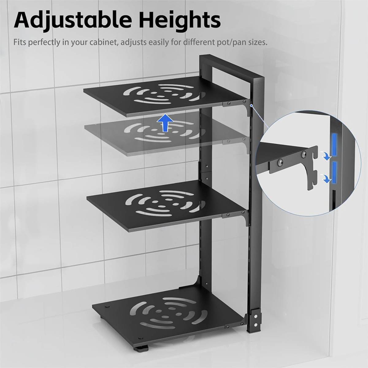 Living and Home 3-Tier Adjustable Kitchen Pot Rack - Black - Image 3
