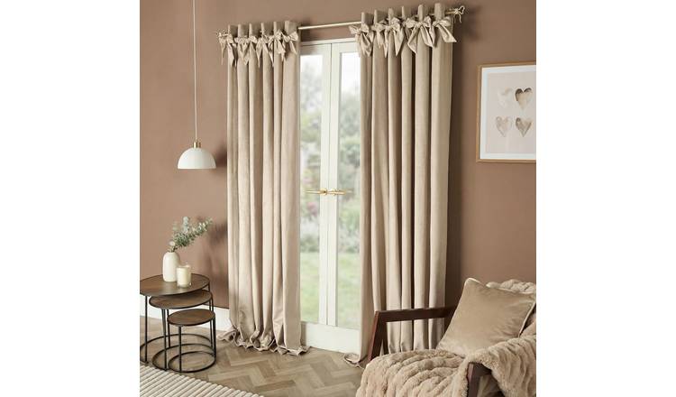 OHS Bow Décor Velvet Eyelet Curtains - 229 x 229cm - Natural