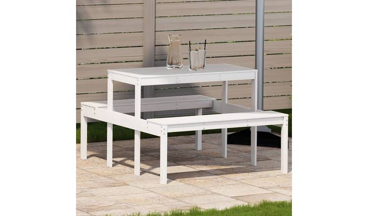 Walplus Solid Pine Wood Picnic Table - White - 110 x 134 x 75 cm