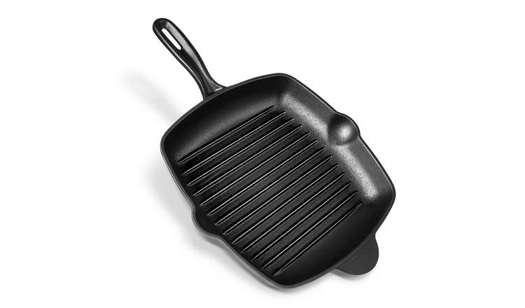 VonShef Cast Iron Pre-Seasoned Pouring Lip Griddle Pan - Black