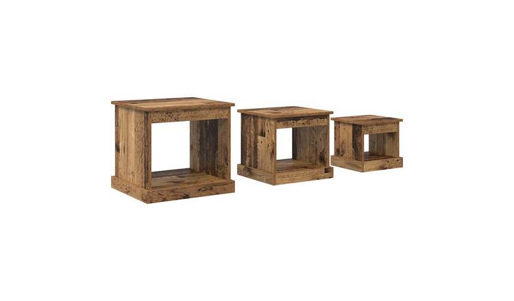 Walplus Pack of 3 Engineered Wood Coffee Table - Dark Wood - 48 x 45 x 45 cm