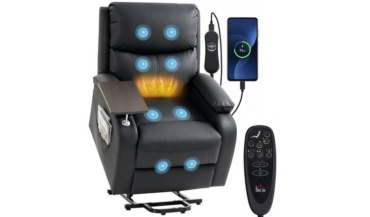 HOMCOM Faux Leather Electric Lift Massage and Heat Riser Recliner Chair – Black