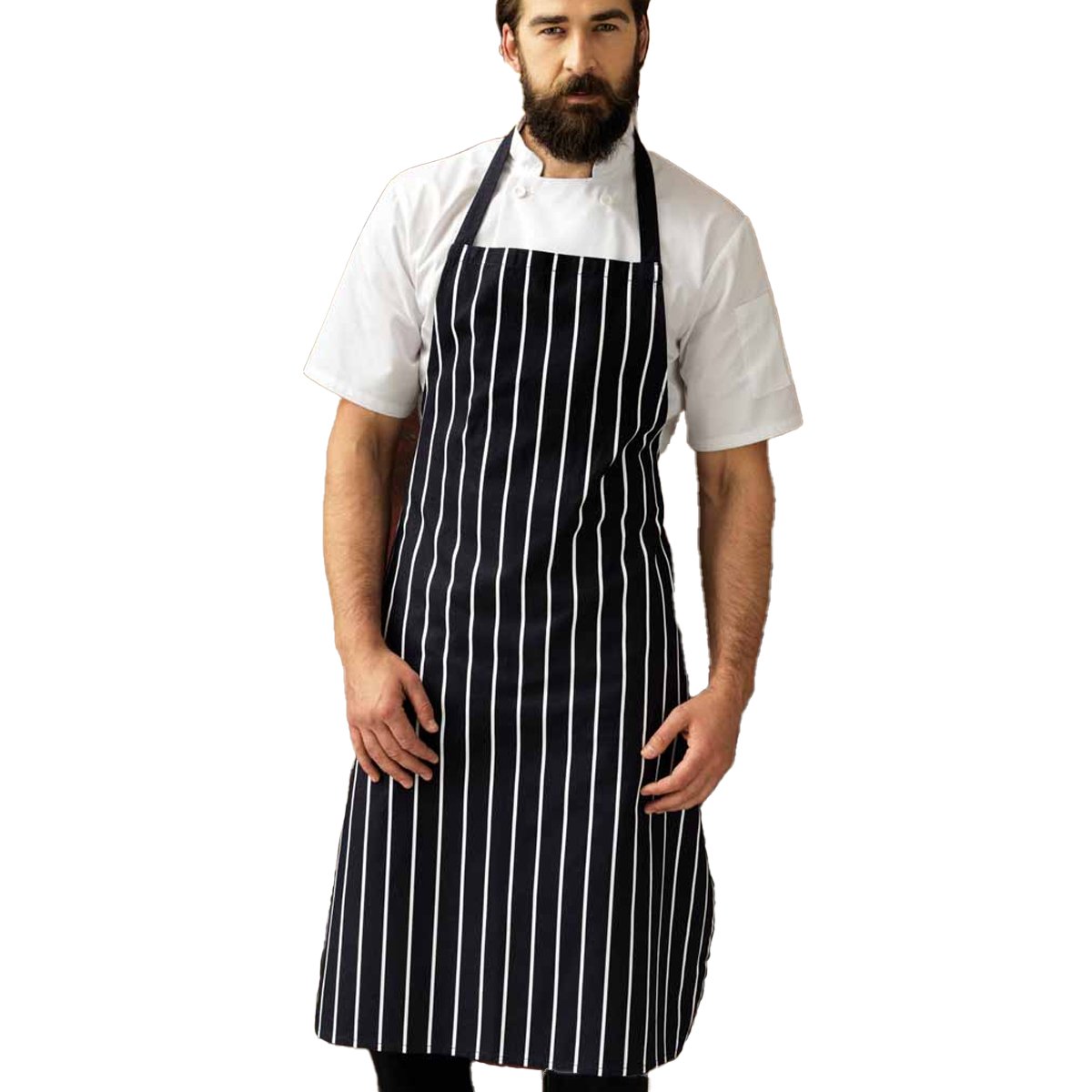 Premier Striped Woven Full Apron - Black & Grey - Image 2