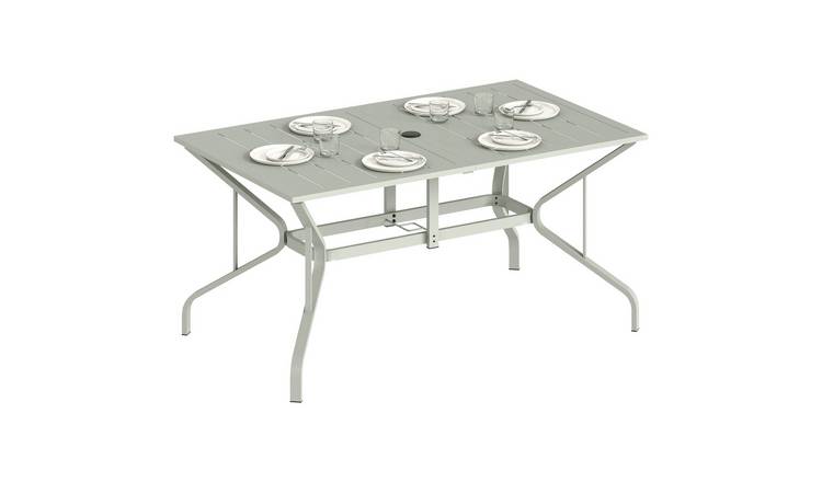 Outsunny Rectangle Garden Table with Parasol Hole for 6 people - Light Grey