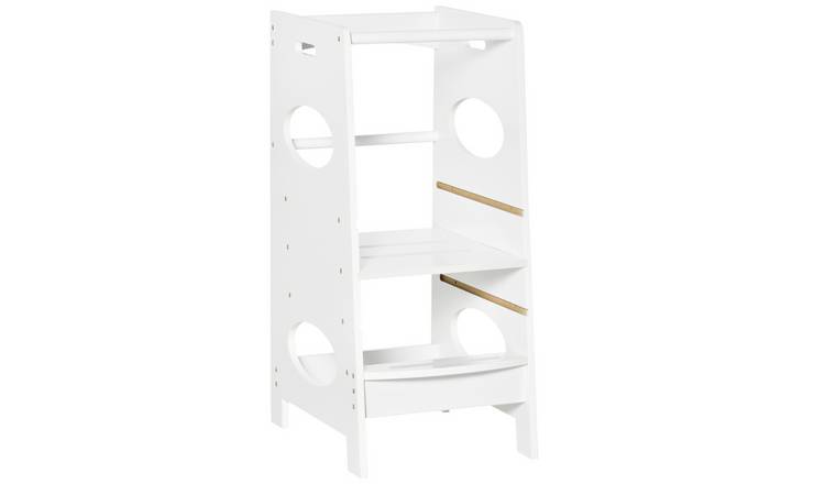 HOMCOM Toddler Adjustable MDF Safety Rail Step Stool – White