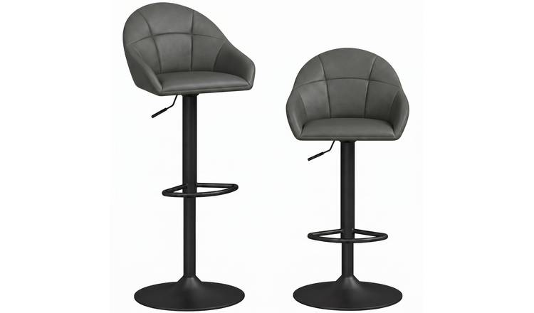 HOMCOM Set of 2 Faux Leather Swivel Bar Stools with Backrest and Arm - Grey
