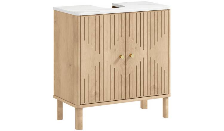 HOMCOM Under Sink Bathroom Cabinet with Adjustable Shelf - Oak