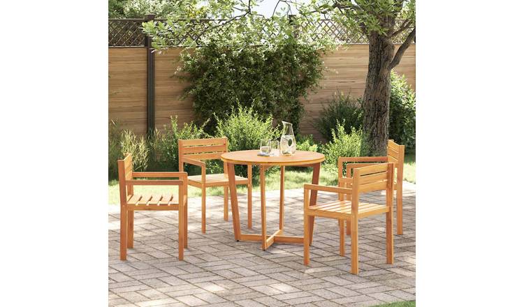 Walplus 5 Piece Solid Acacia Wood Garden Dining Set - Brown - 90 x 75 cm