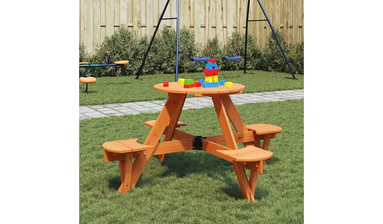 Walplus Solid Fir Wood Picnic Table for 4 Kids with Round - Brown - 120 x 57 cm