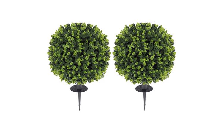 HOMCOM Set of 2 Artificial Boxwood Topiary Ball with Ground Stake - Green