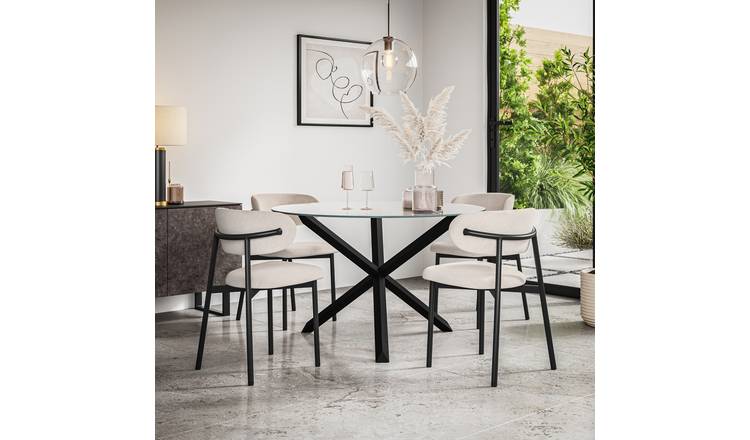 Furniture Online Malvern Glass Glass Dining Table & 6 Myla Beige Chairs