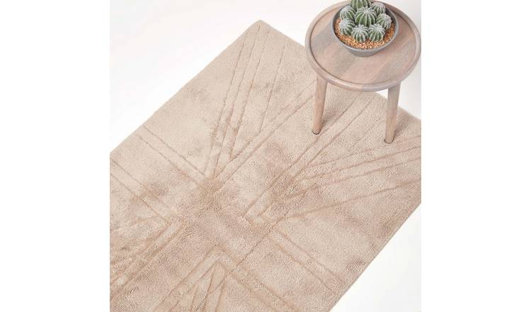 Homescapes Tufted Rug Union Jack Plain Embossed Mat - Beige