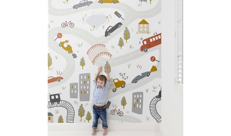 Grandeco Nursery Cars 6 Lane Repeatable Wallpaper Mural - 3 x 2.85m