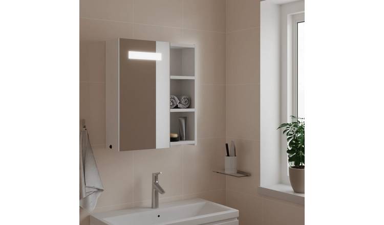 Walplus Engineered Wood LED Bathroom Mirror Cabinet - White - 45 x 13 x 52 cm
