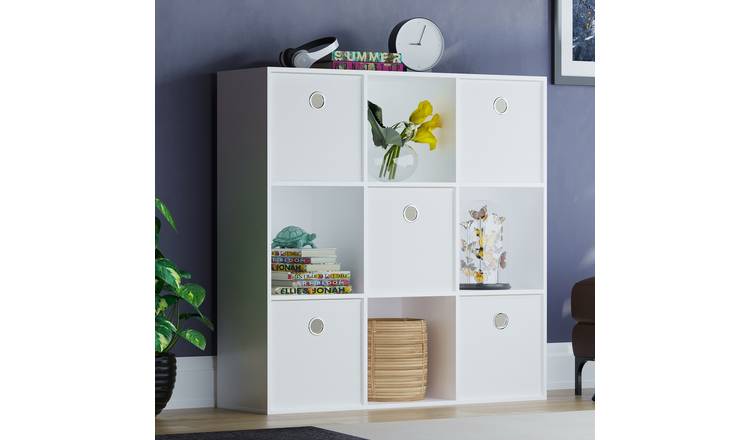 Vida Designs Durham 9 Cube Storage Unit with Set of 5 White Baskets - White