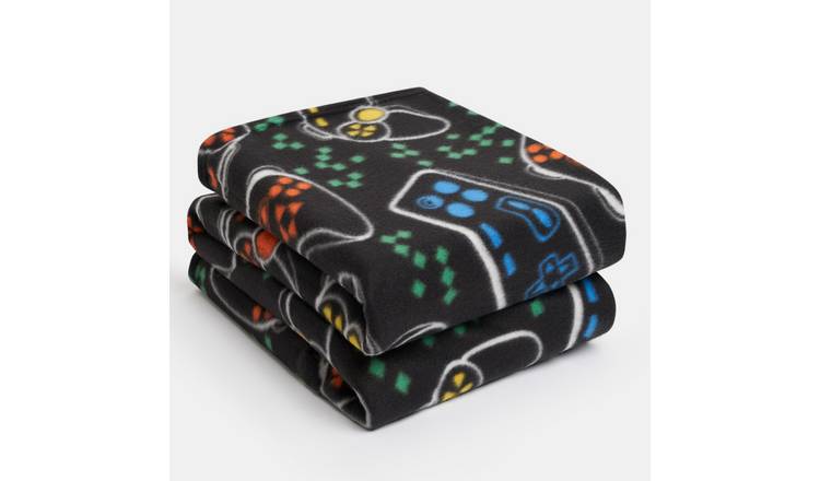 OHS Gaming Print Fleece Blanket Throw 120 x 150cm - Black