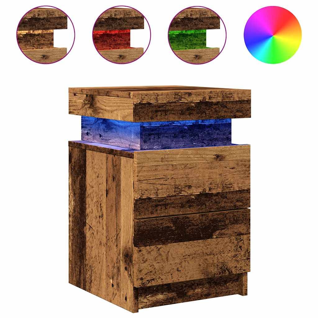 Walplus LED Engineered Wood Bedside Cabinet - Dark Wood - 35 x 39 x 55 cm - Image 2